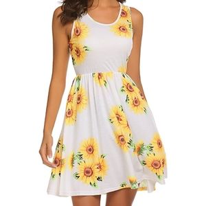 POGTMM Sunflower Floral Sleeveless Tank Dress, Size L
